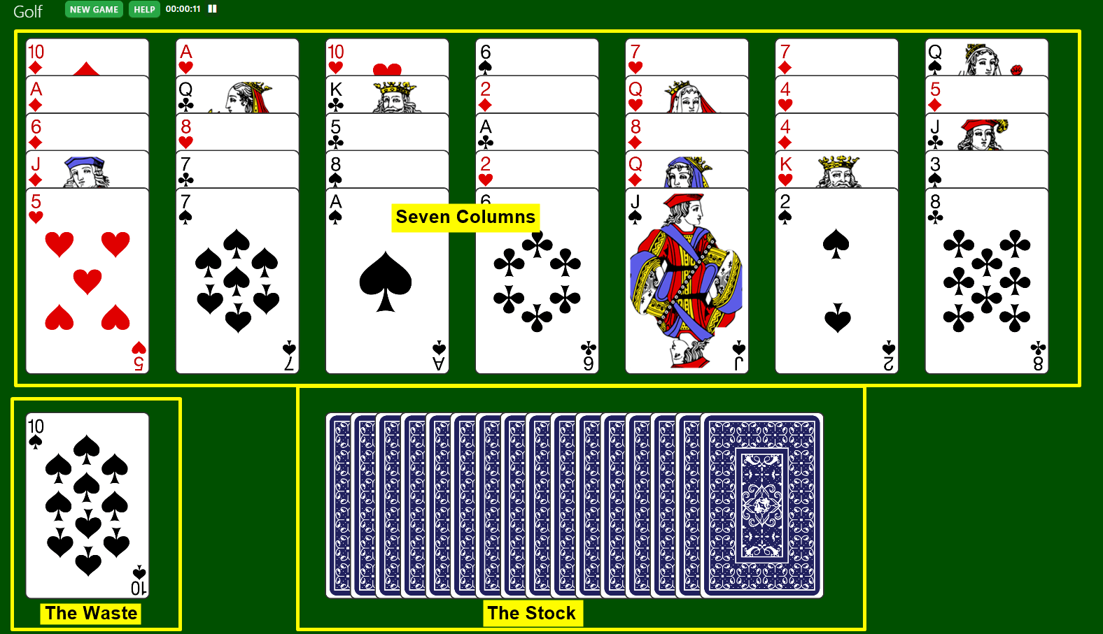 Solitaire Golf Printable Directions